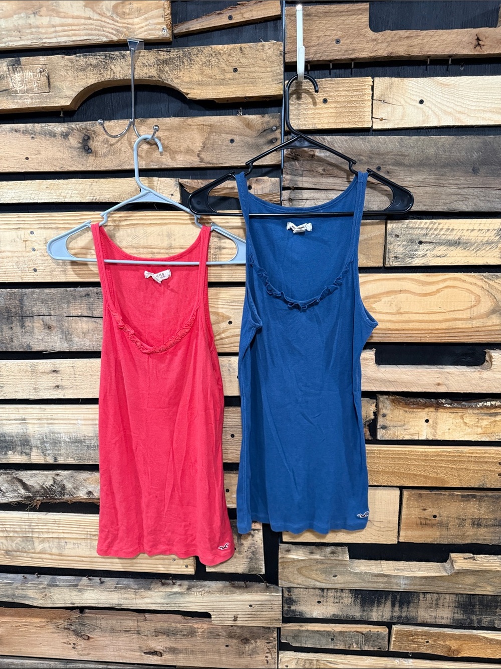 Y2K Vintage Hollister Ribbed Ruffle Neck Tank Tops Size Large